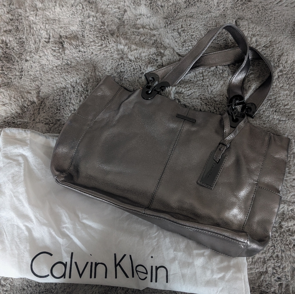 Calvin Klein metallic silver leather handbag